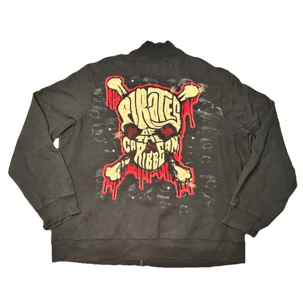 Disney Pirates‎ of the Caribbean Zip Jacket Sweater Skull Back Embroidered US L
